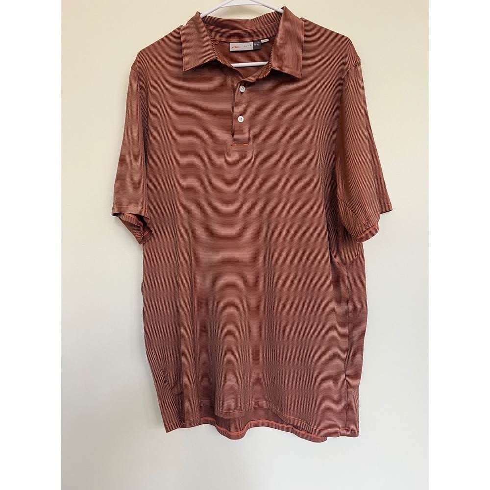 Kjus Mens XL Golf Polo Shirt Terracotta Orange Black Micro Stripe UPF‎ 50+ 54/XL